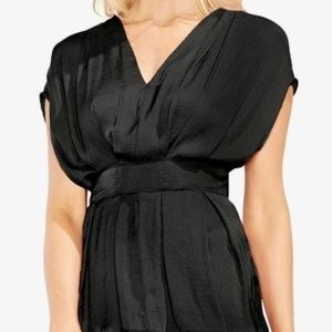 Vince Compute Black Empire Waist Satin Top In Rich Black Size Large